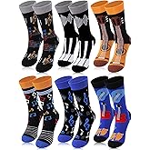 Berlune 6 Pairs Music Gifts for Men Funny Socks Music Lovers Gifts Novelty Musical Rocker Piano Notes Guitar Socks Fun Epic The Musical Merch Valentine's Day Presents for Him