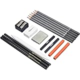 Amazon Basics Sketch and Drawing Art Pencil Kit, 17 Piece Set, Charcoal, Black, White