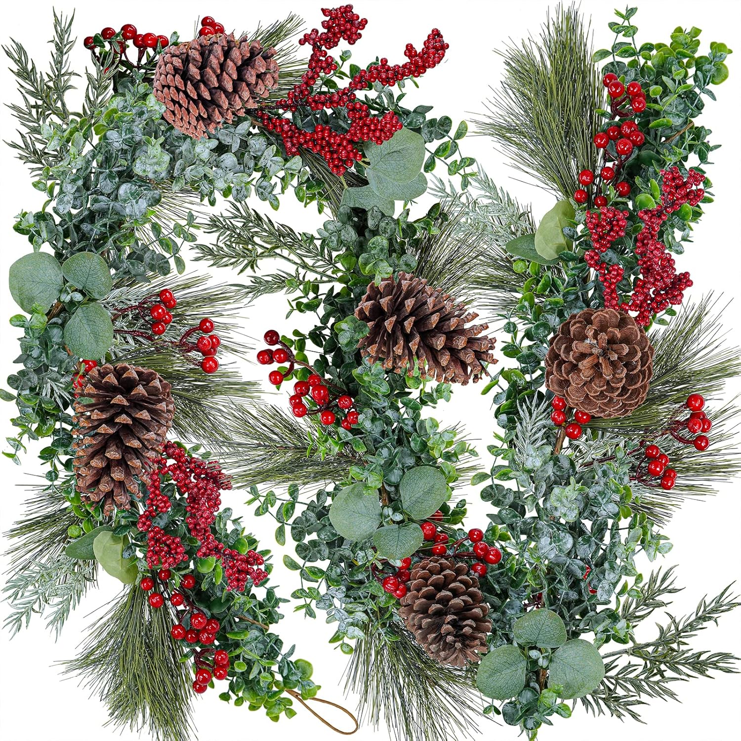 Wreaths, Garlands & Swags - Winlyn 6' Long Artificial Eucalyptus and Pine Christmas Garland with Pine Cones Red Berries Pine Needles Winter Greenery Garland Christmas Season Holiday Wedding Table Runner Centerpiece Mantel Decor
