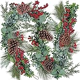 Winlyn 6' Long Artificial Eucalyptus and Pine Christmas Garland with Pine Cones Red Berries Pine Needles Winter Greenery Garland Christmas Season Holiday Wedding Table Runner Centerpiece Mantel Decor