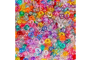 SISTENIA 1000+pcs Glitter Pony Beads Bulk, Acrylic 9mm Large Plastic Bead for Bracelets Big Hole Hair Braids Crafts DIY Projects