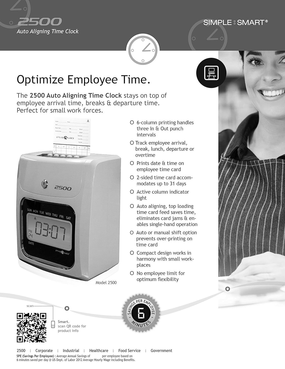 Pyramid 2500 Time Clock Bundle with 100 Time Cards, Card Rack and