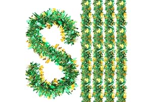 Yilloog 30 Pcs 196 Feet St. Patrick's Day Tinsel Garland Irish Green White Gold Metallic Tinsel Garland Twist Garland Glitter Hanging Garland Decoration 6.6 Feet Each Metallic Tinsel for Ornament