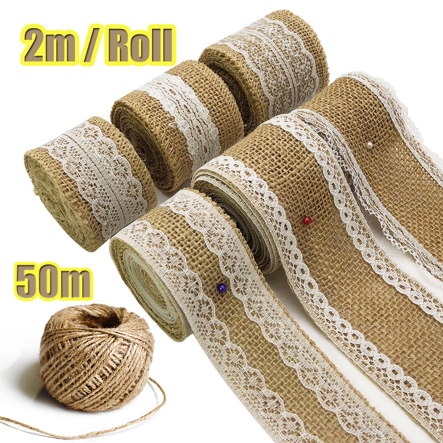 7 Rolls Hessian Ribbon Hessian Lace Ribbon Burlap Jute Lace