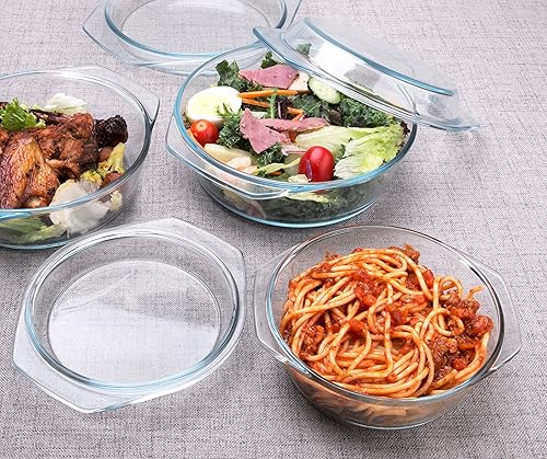 HUSANMP Set of Pieces Round Tempered Glass Casserole Dish with