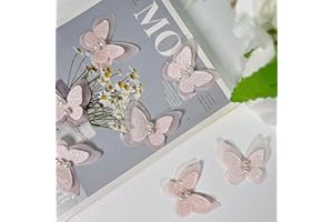VIRFONOR 15pcs Pearl Organza Butterfly Embroidered Lace Trim,Double Layers Butterfly Wedding Appliques Sewing Lace for DIY Craft Wedding Bride Hair Dress Hat Accessories (Pink)