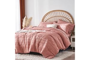 akkialla King Size Comforter Set 7 Pieces,Pink Boho Tufted Bedding Comforter Sets in King Size for All Seasons,Bed in a Bag with Comforter,Flat Sheet,Fitted Sheet,Pillowcases and Shams(Pink,King)