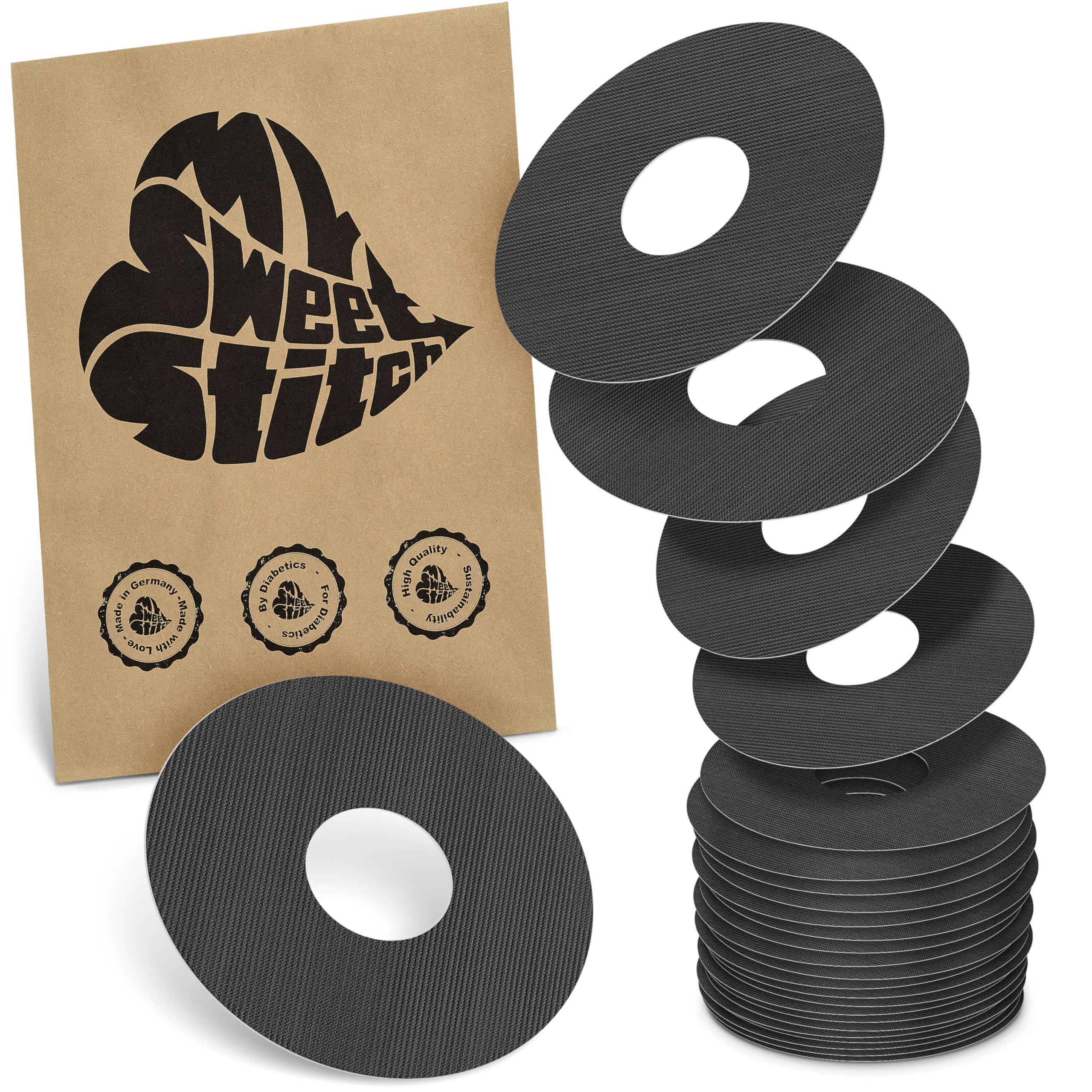 MySweetStitch - 25 x Freestyle Libre 3 Round Patches, Ring Patch Ø 60mm, Inner Ø 20mm, Waterproof, Breathable, Skin-Friendly, Made in Germany, Black