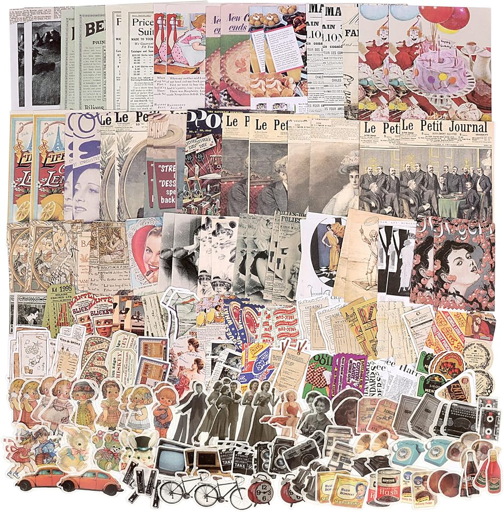 Draupnir 200Pcs Vintage Scrapbooking Stickers Paper Pack DIY Retro Journaling