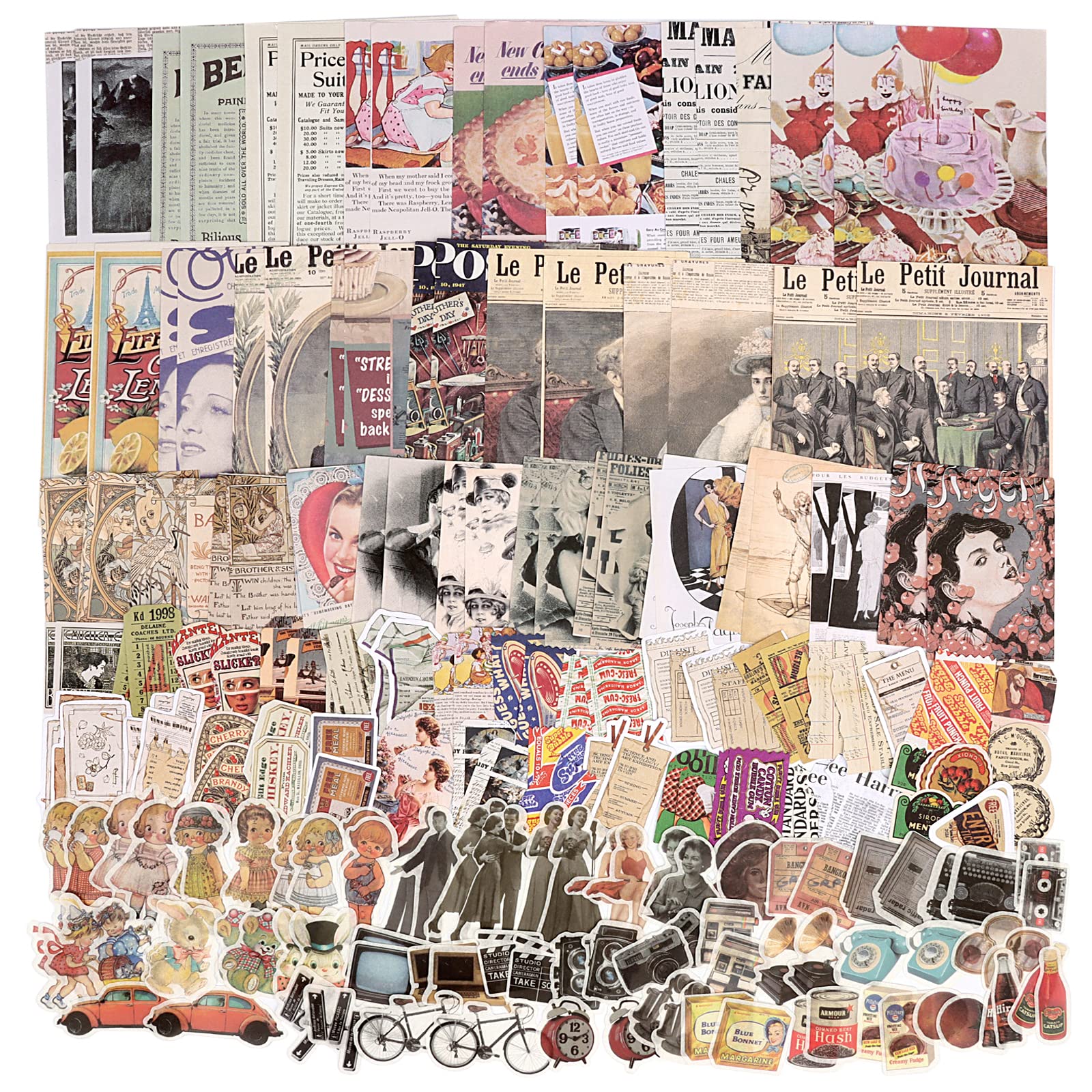 Draupnir 200Pcs Vintage Scrapbooking Stickers Paper Pack, DIY Retro Journaling Scrapbooking Supplies Decorative Stickers Paper Kit for Scrapbook and Bullet Journal - Vintage