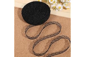 XTHROTSENK 30 Yards Black Lace Ribbon Roll 0.6 Inch Wide Flower Fabric Lace Trim Roll Sewing Crafts Trim Ribbon for Wedding Decoration, Bouquet, and Gift Packaging