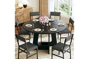 HUAHUU Round Dining Table Set for 6, 7-Piece Kitchen Table and Chairs for 6, 47'' Round Dining Room Table Set with 6 Chairs, Space Saving Dining Table with Wood Base for Kitchen, Living Room, Black