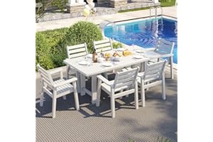 Jocisland 7-Piece HDPE Outdoor Dining Set - 71" Patio Table with Umbrella Hole, 6 Weatherproof Chairs for Garden Backyard Poo
