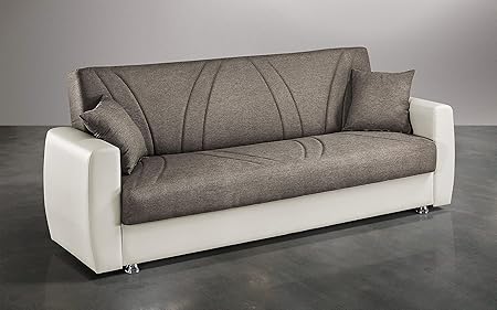 Dafnedesigncom Divano Letto 3 Posti Colore Caffè E Avorio In Tessuto E Similpelle Funzione Divano Letto Una Piazza E Mezzo Con Contenitore