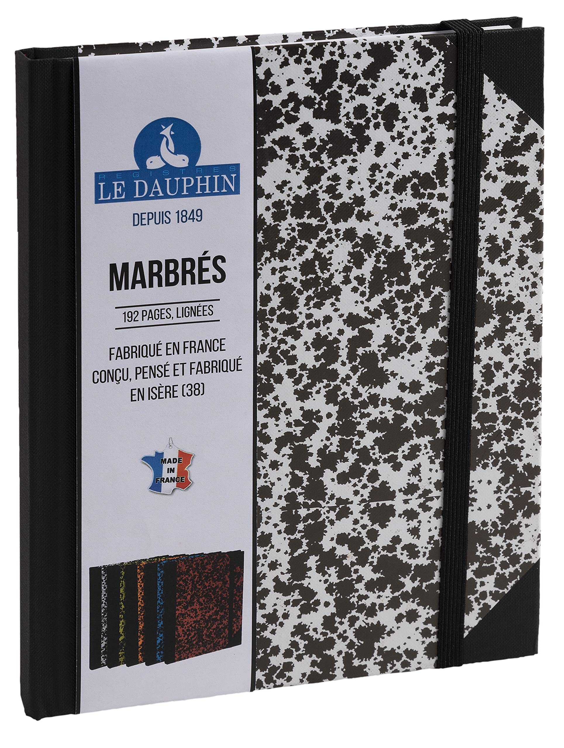 le dauphin - Ref. 267201D - 1 notebook - lined interior print - with black elastic closure band - dimensions 22 x 17 cm - vertical format - 192 pages - white marbled cover