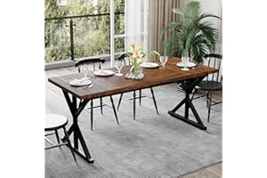 AMICLIBER Farmhouse Dining Table for 6 People, 70.8 Inch Rectangular Wood Dining Table, Rustic Kitchen Table with Extra Heavy Duty Metal Legs for Dining Room- Walnut/Black