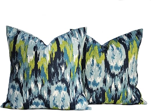 Amazon Com That Dutch Girl Two Ikat Pillow Covers Navy Green