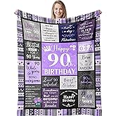 Remwiso 90th Birthday Gifts for Women Soft Purple Blanket 60"X50", Best Gifts for 90 Year Old Woman, Happy 90th Birthday Ideas Party Favors Decorations, 1935 Woman Present Throw