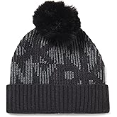 DKNY Womens Ribbed Logo Faux Fur Pom Beanie