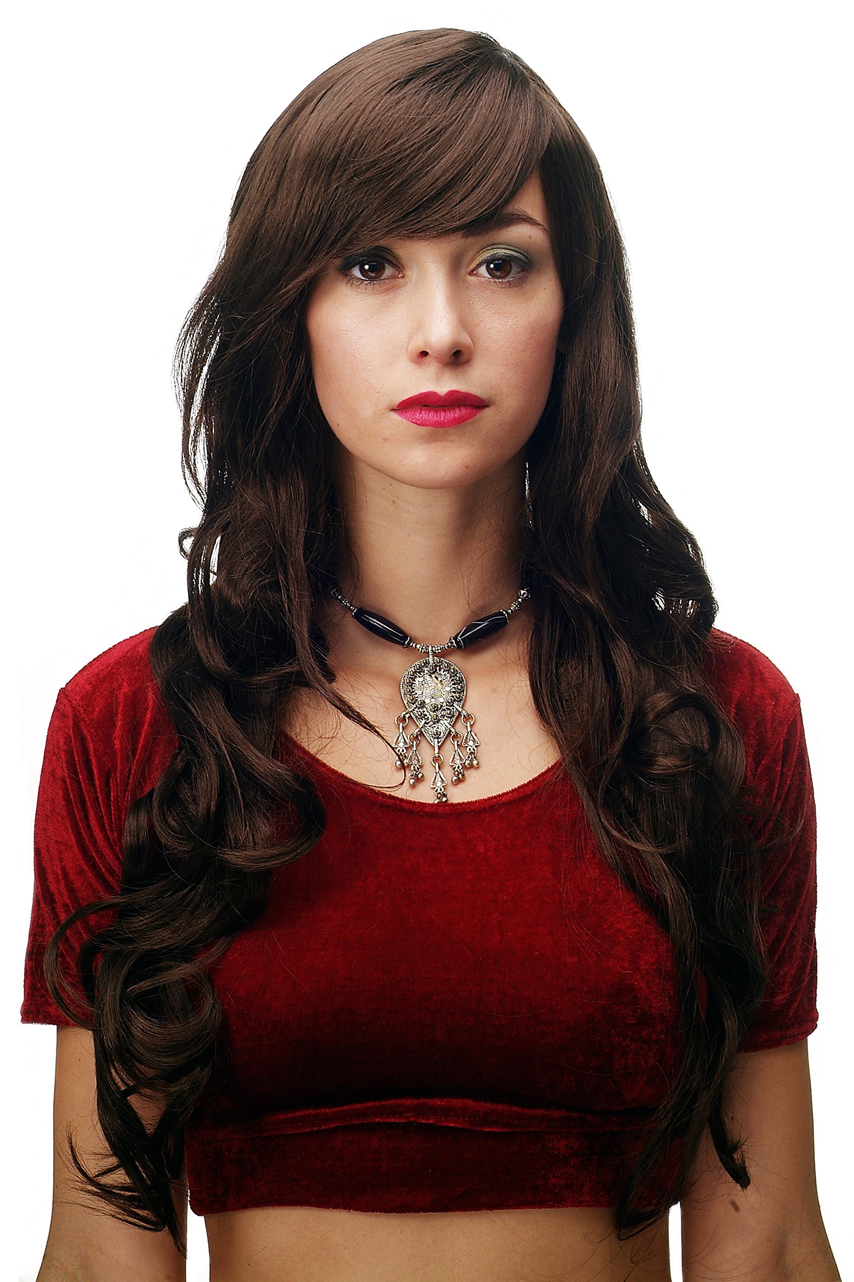 WIG ME UP 9204S-8 Stunning Lady Quality Wig very long wavy long fringe (for side parting) medium brown 27,5 inch