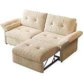 81.5" Convertible Sofa Bed, 2-in-1 Pull Out Sleeper Couch, Chenille Fabric Loveseat, Foam Cushion with Solid Wood Frame Support 600 lbs, Space Saving Guest Bed for Living Room,Apartment,Office, Beige