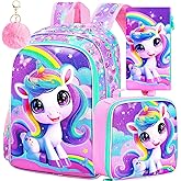 TXHVO 3Pcs Unicorn Backpack for Girls, 16" School Backpacks Set for Elementary Preschool Kindergarten, Kids Bookbag with Lunch Box(Pink)