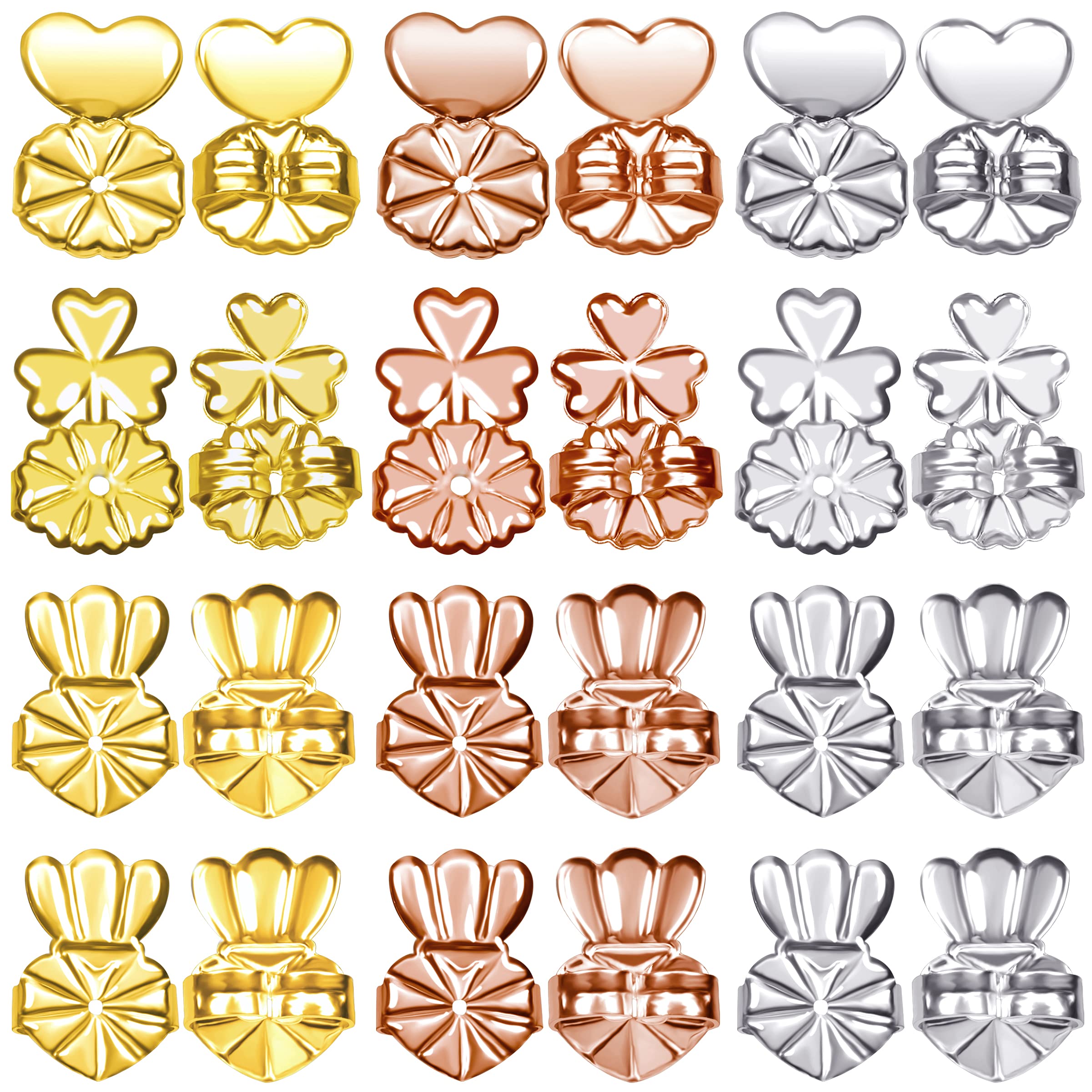 TOAOB 24pcs Earring Lifters Backs for Droopy Ears Gold Silver Rose Gold Large Ear Support Backings Earring Backs Replacements Secure Ear Lockings for Heavy Earrings DIY Jewellery Making