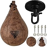 FISTRAGE Speed Ball Boxing Bag Leather MMA Muay Thai Training Punching Dodge Striking Kit with Free Hanging Swivel Workout Speedball Kicking Platform Equipment (Black)