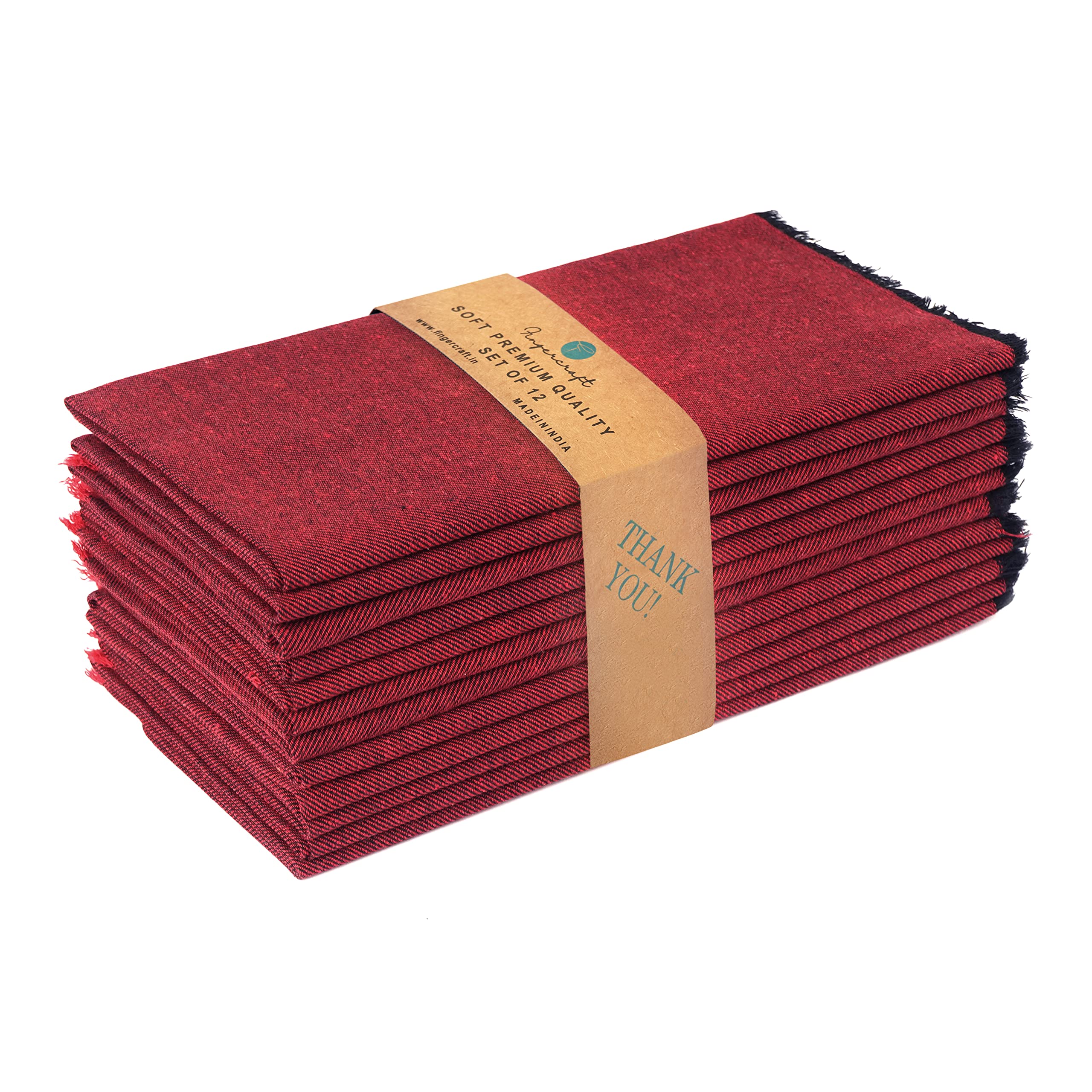 Fingercraft Cloth Napkins Cotton Set of 12 Premium Fringe Design Dinner Napkin Soft & Durable Ideal for Dining Room, Restaurant, Weddings & Events Reusable Washable Good Absorbency Wine Black