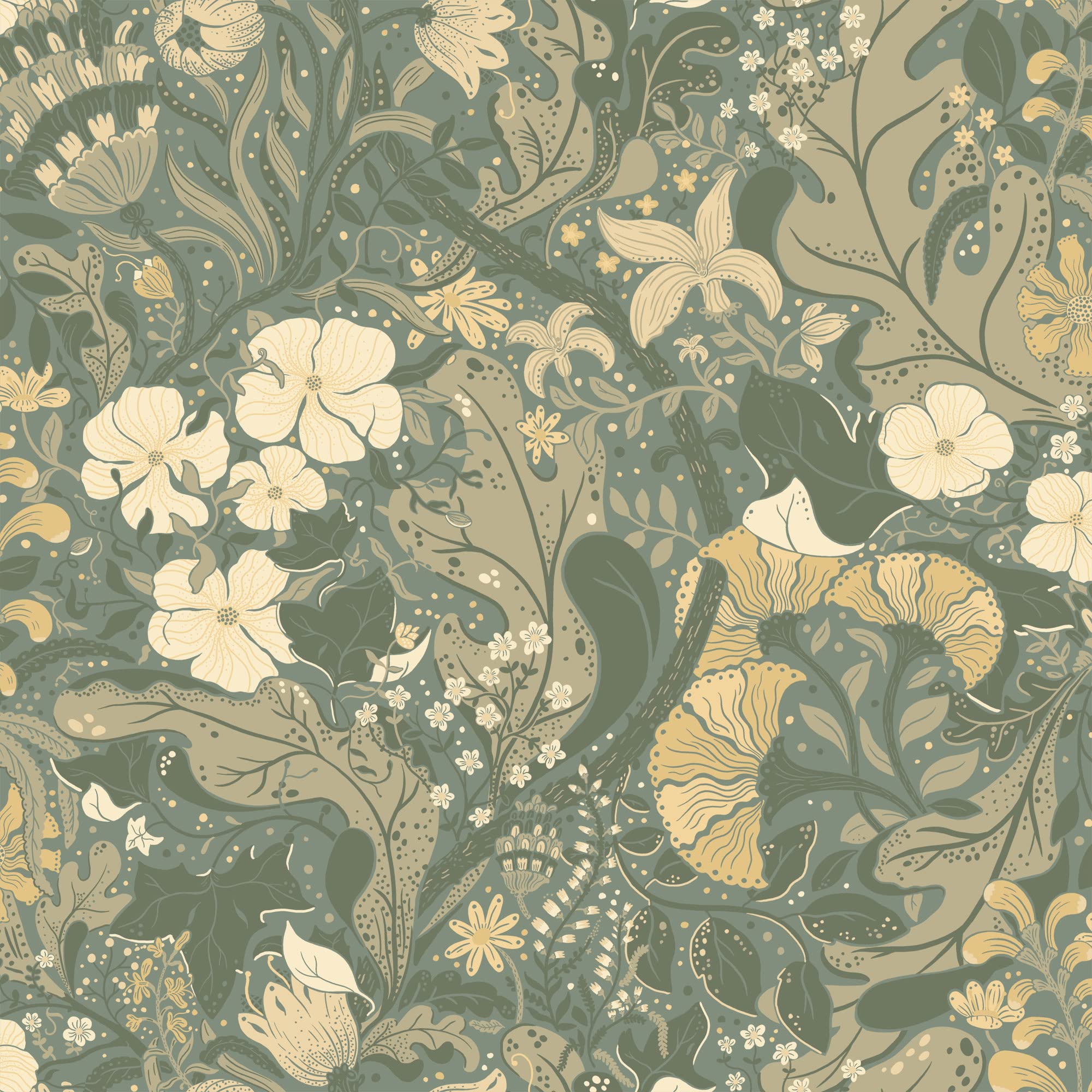 Galerie S83104 Sommarang Swedish Flowers and Leaves Wallpaper, Grey, 10.05m x 53cm