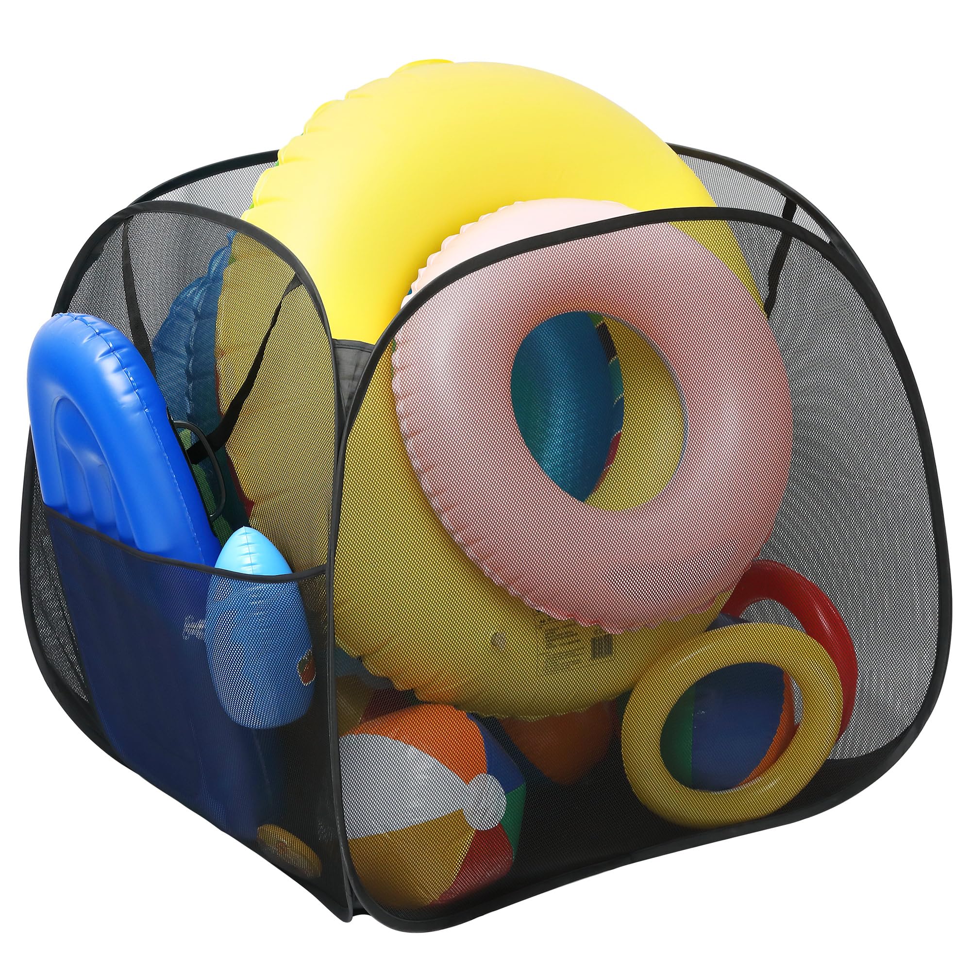 Photo 1 of Adnee Pool Toy Storage Bin-30'' x 30'' x 30'' Nylon Mesh Pool Organizer with Side Pocket-105 Gallon Quick Drying Pool Storage for Float, Beach Balls,Towel and Other Swimming Accessories