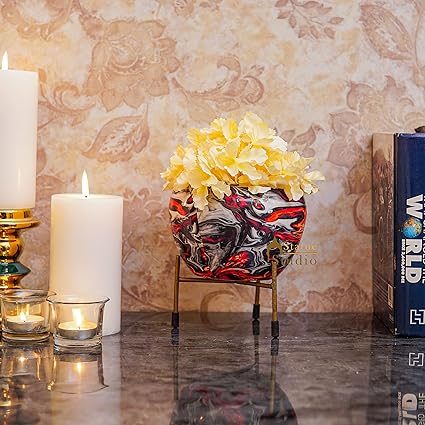 StatueStudio Metal Planter Stand Glossy Finish Garden Flora Planter Indoor Planter for Table Top, Living Room, Wall Slab and Home Decor (5.5 X 5.5 X 6.5 Inch)