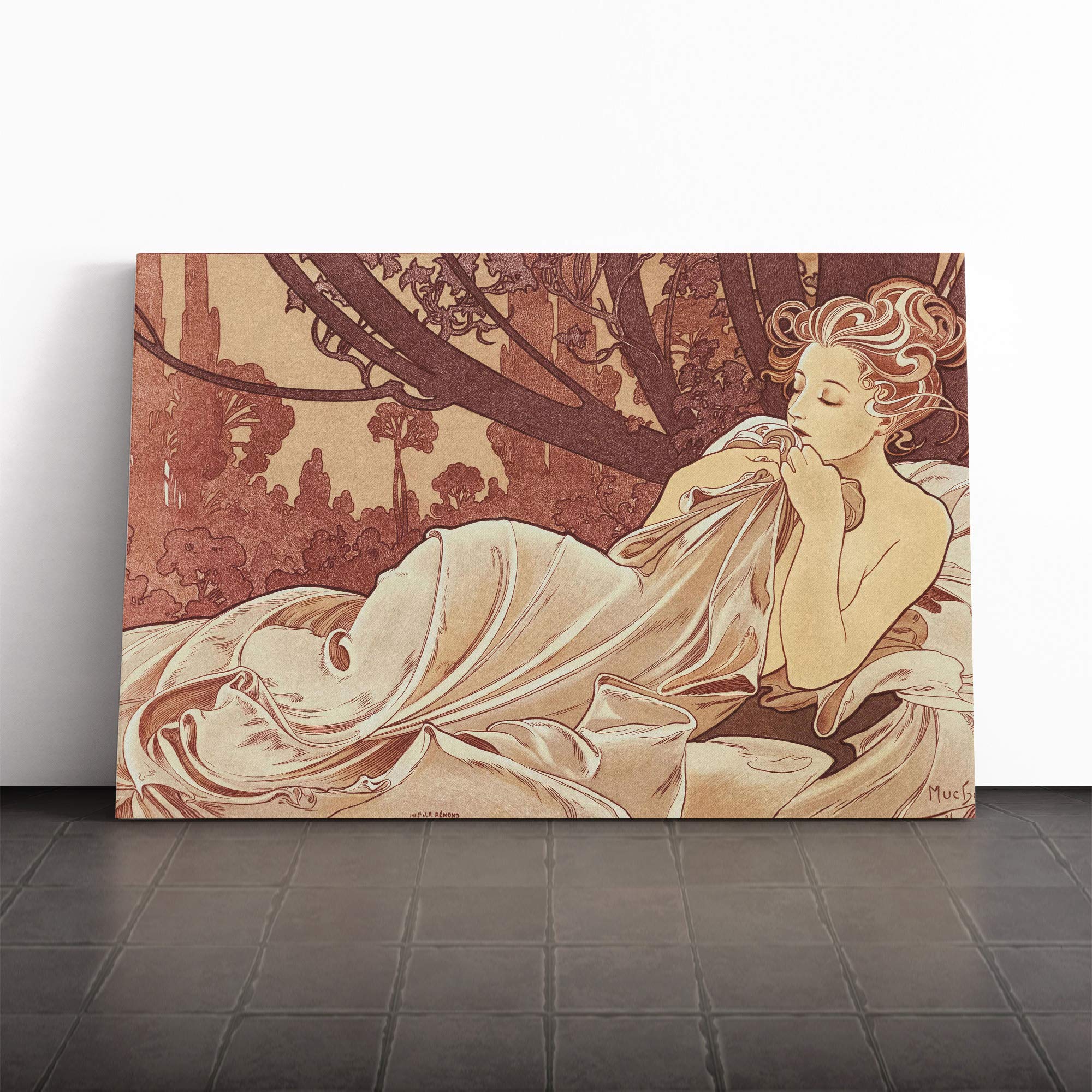 Alphonse Mucha Dusk Canvas Print | Gallery Wrapped 30mm Frame Wall Art | 20x14 inches | Ready to Hang | Modern Picture | Living Room Bedroom Lounge Office