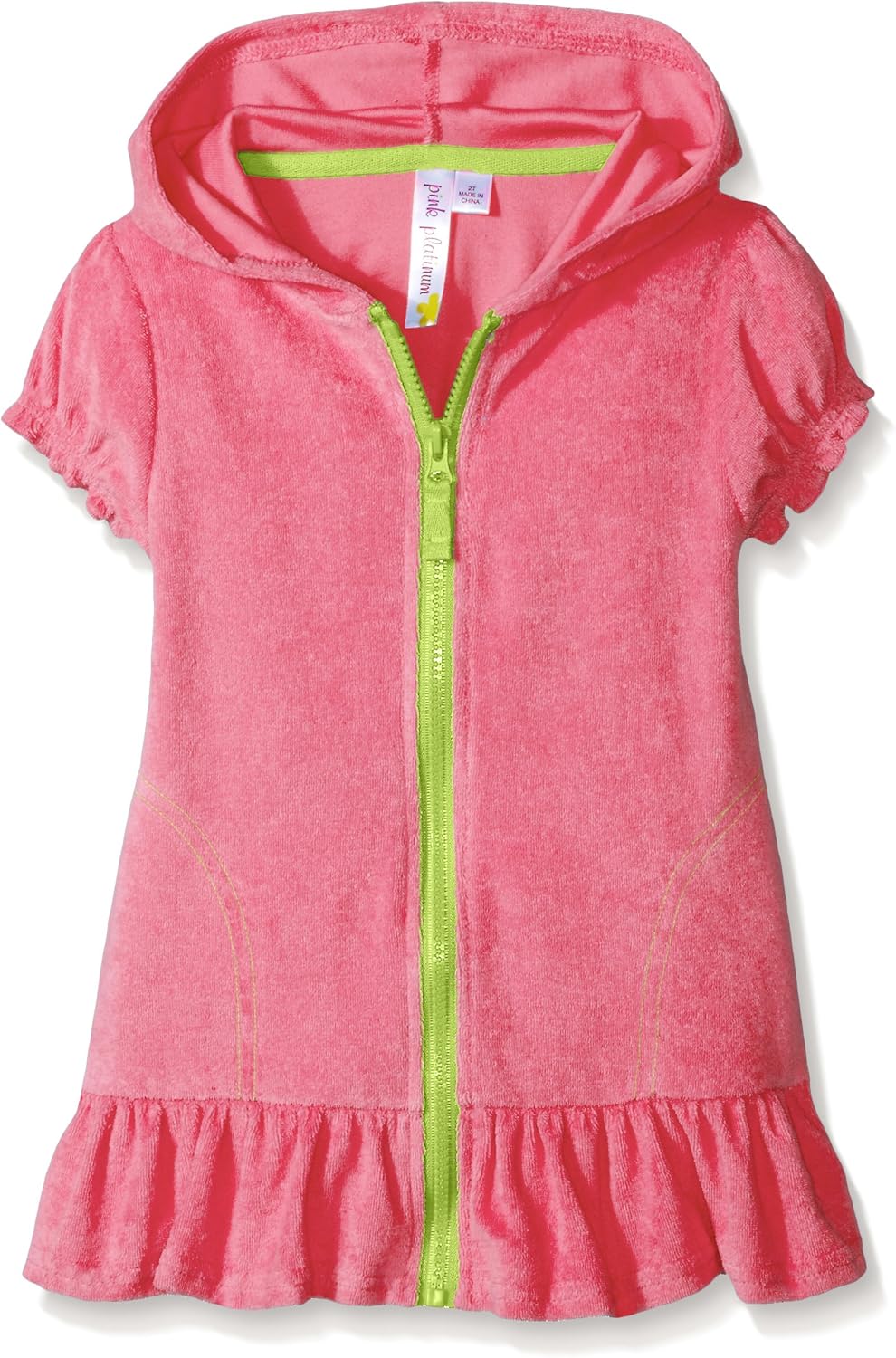 Pink Platinum Girls' Little Solid Zip Swim Coverup