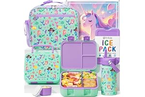 Fimibuke Bento Lunch Box for Kids - Toddler Bento Snack box with 3 Compartments, Stainless Steel Insulated Water Bottle, Lunch Bag, Ice Pack Set, Back to School Birthday Gifts for Ages 3-12 Girls Boys