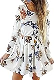 Angashion Womens Dresses Casual Floral Print Long Sleeve Swing Pleated Skater A Line Mini Dress