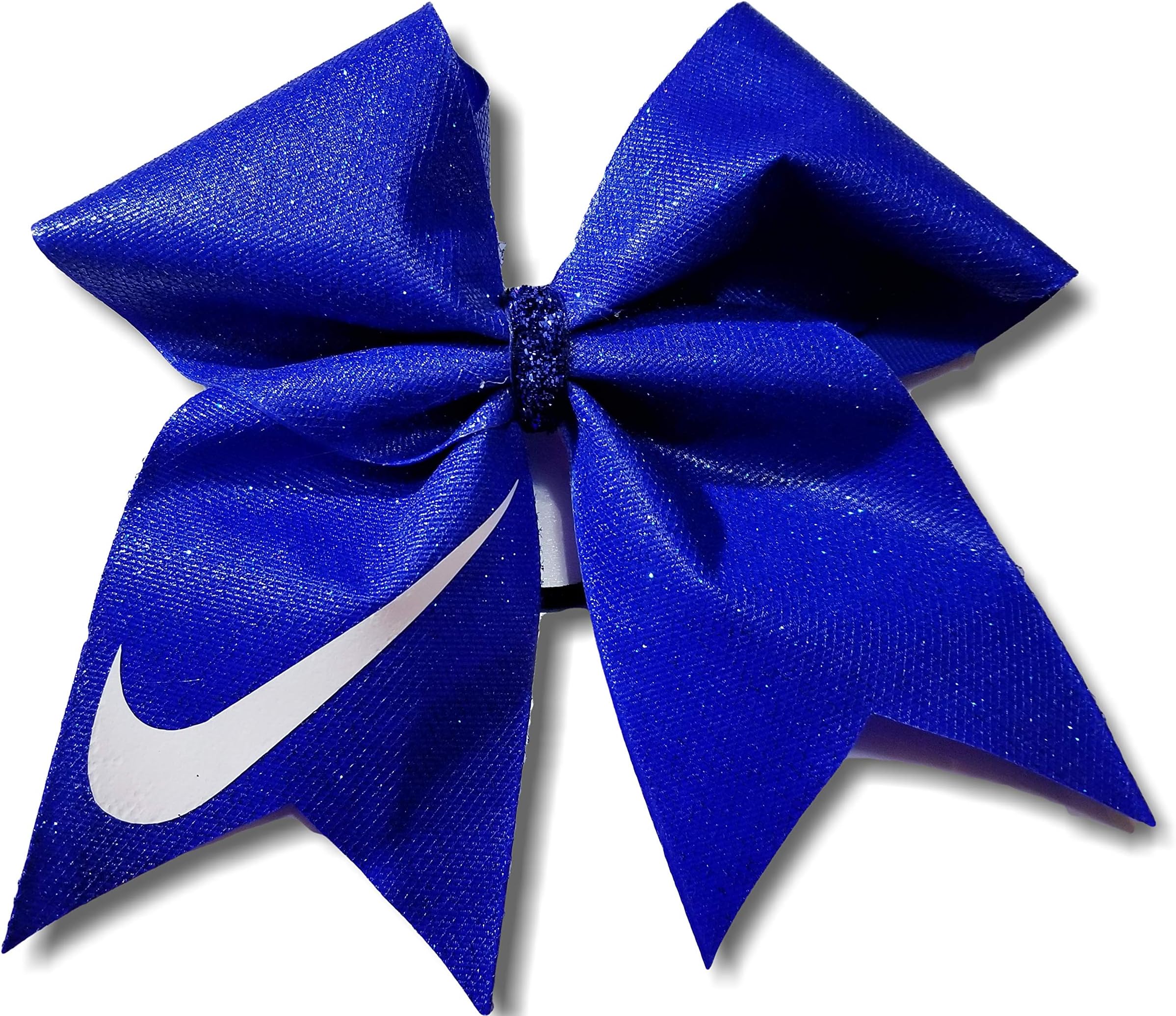 Cheer Bows Blue Glittery with White Swoosh Hair Bow