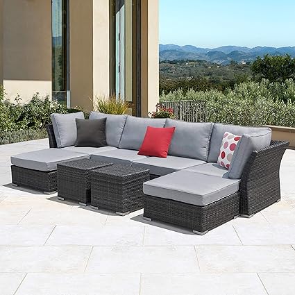 Amazon Com 8 Piece Dark Grey Wicker Patio Furniture Set With
