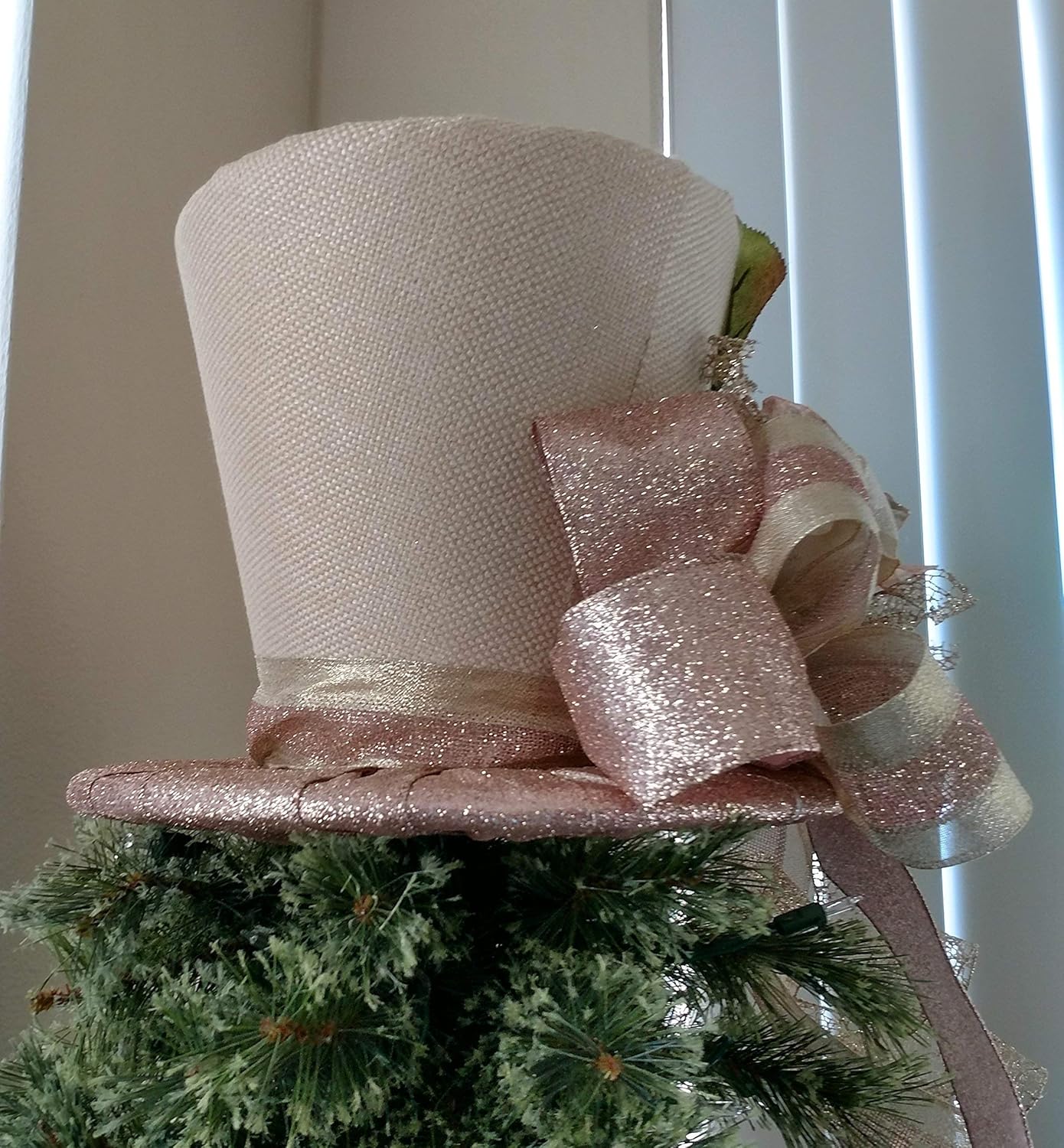 Burlap Top Hat Tree Topper Shabby Chic Top Hat Christmas