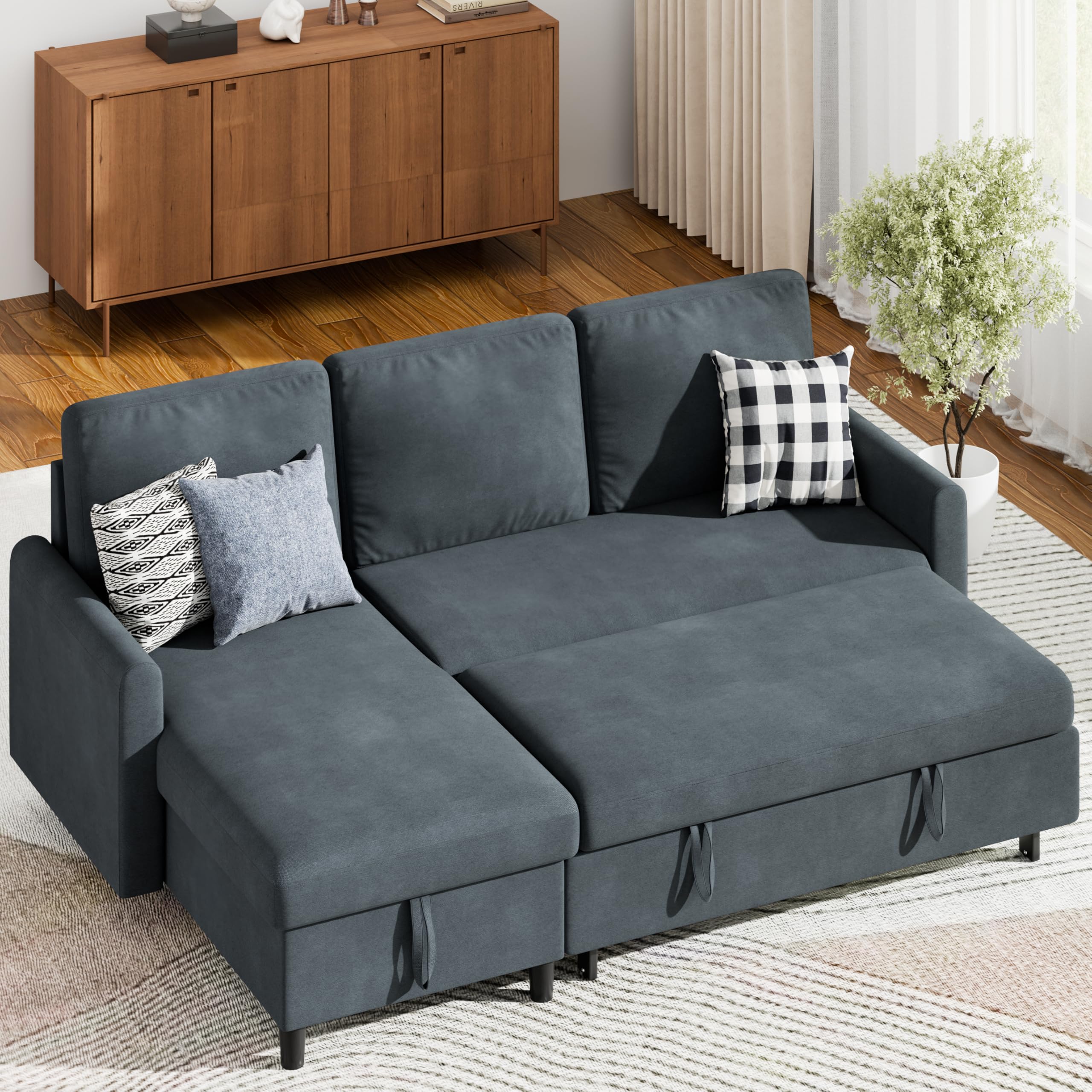 Photo 1 of Shintenchi Sofa Couch, Sofa Bed- 2 in 1 Pull Out Couch Bed with Storage Chaise for Living Room, Sectional Sofa Couch ?Grey