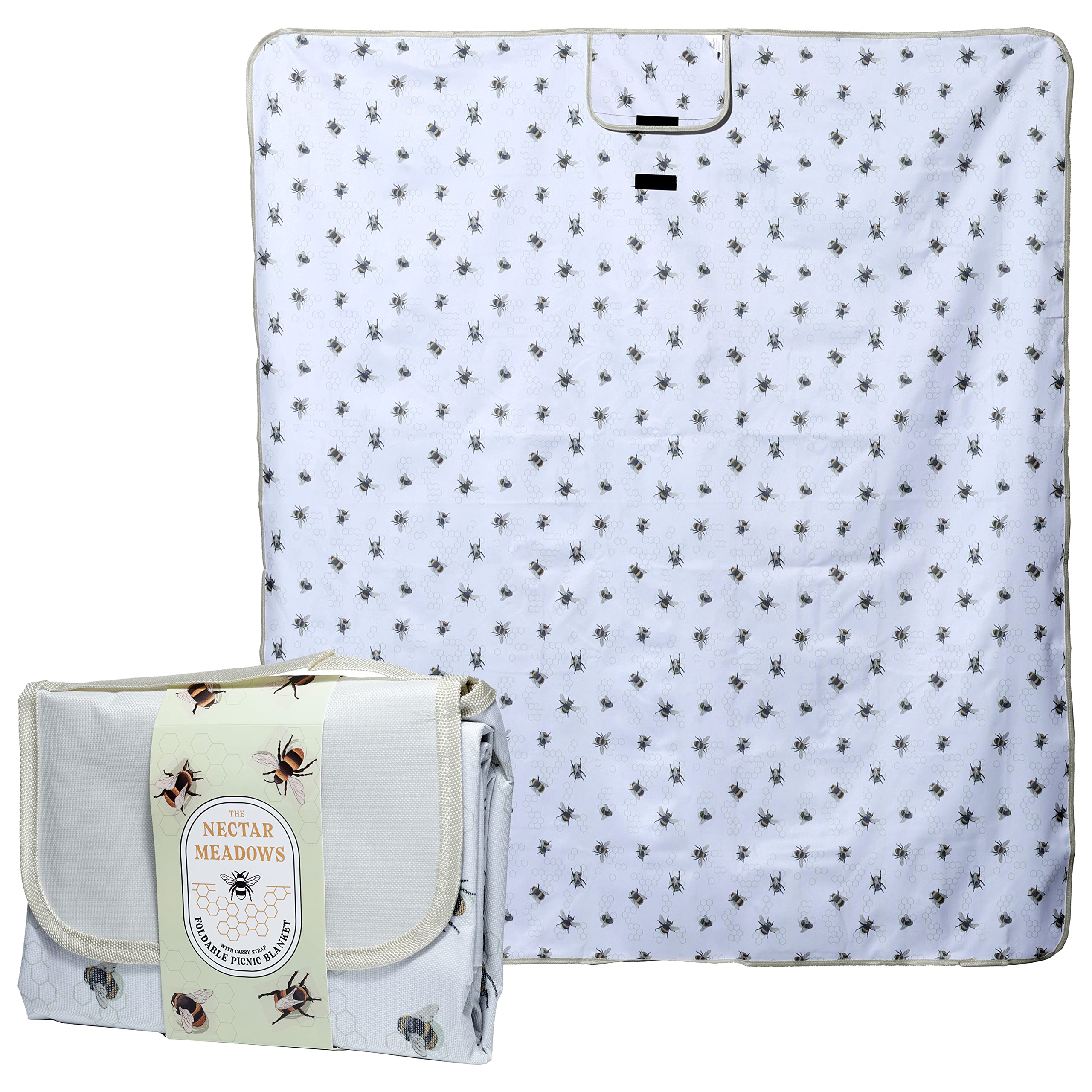 Puckator PICB05 The Nectar Meadow Bee Picnic Blanket, Foldup, Camping Picnics Outdoors Beach Garden, 158x140cm, Durable Oxford Cloth with PVC