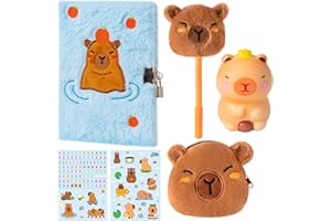 CY2SIDE 6PCS Capybara Diary with Lock and Keys for Kids, Fun Animal Plush Secret Journal Diary Journal Set with Notebook Pen 