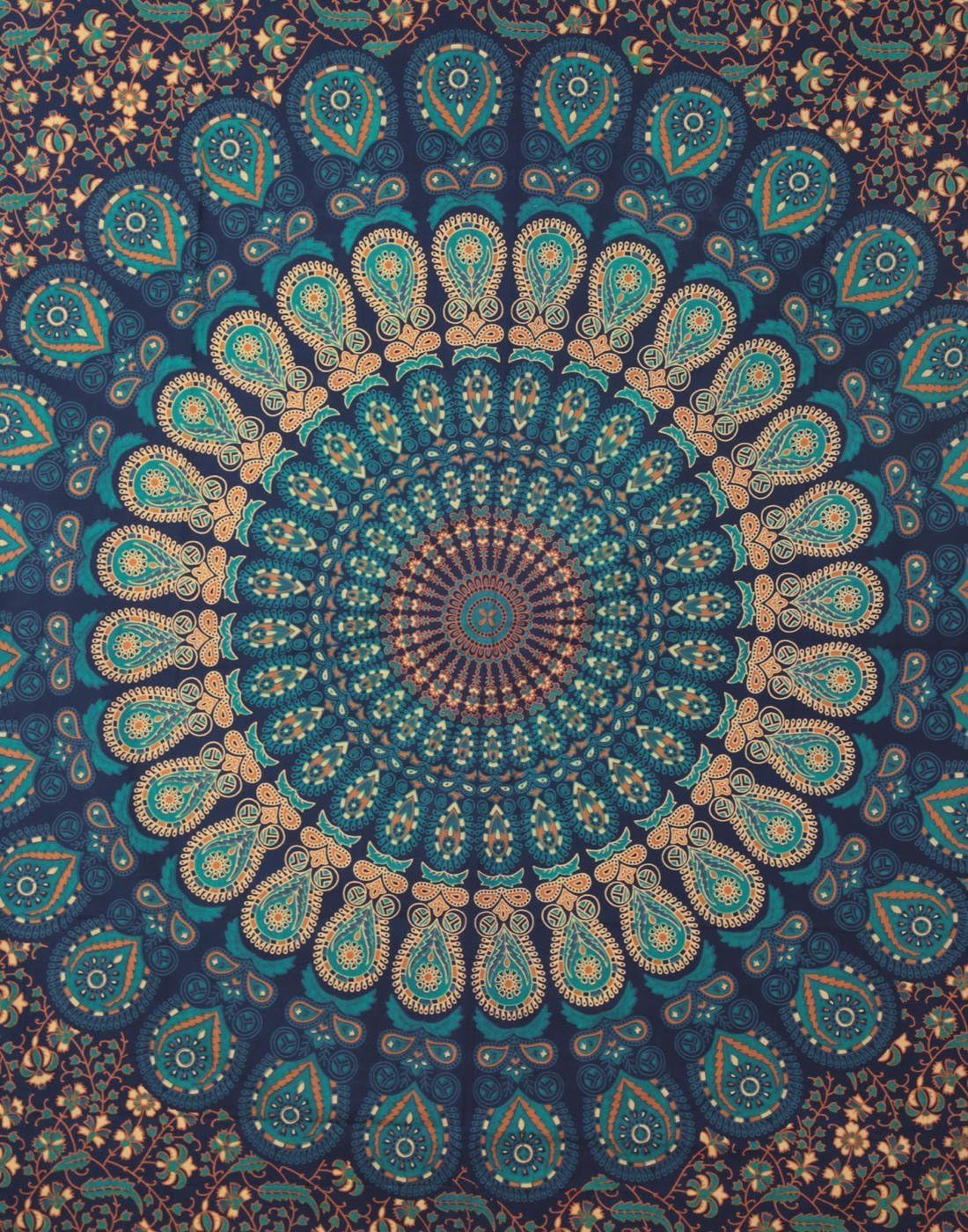 Harsh House Fashions Peacock Wing Tapestry Mandala Bohemian Boho Hippie Wall Hanging (Blue, 54 X 84 Inches)