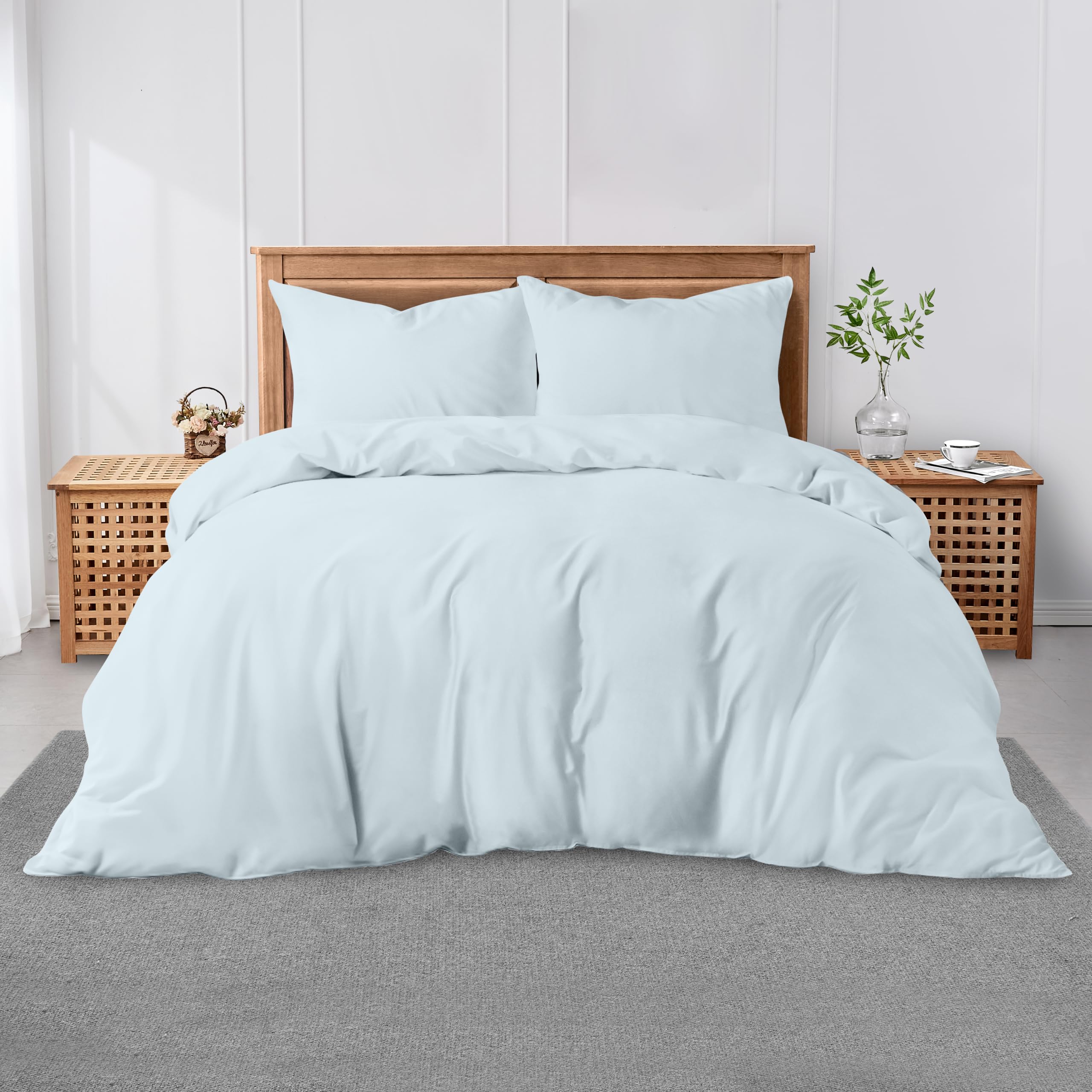 GC GAVENO CAVAILIA Plain Dyed King Size Duvet Cover – Super Soft Breathable Polycotton Bedding Set, Easy-Care Washable Quilt & Comforter Cover - Sky Blue