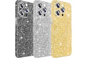 3PCS Sparkling Skin Protector for iPhone, Kucheed Bling Glitter Shiny Grain Full Cover Edges Sticker, Precise-Fit Back Protec