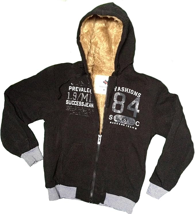 Mens Cool Hooded Sweat Jacket Hoodie with Fur, Print at Front Side