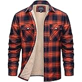 Cotrasen Men's Flannel Shirt Jacket Cotton Plaid Sherpa Lined Fleece Button Down Jacket Coat for Men with 5 Pockets