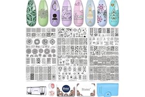 Biutee Nail Art Stamping Plate Kit Jelly Silicone Stamper Nail Design Stencils Printer Scraper Storage Bag Tool Set StampTemplate with Flower Line