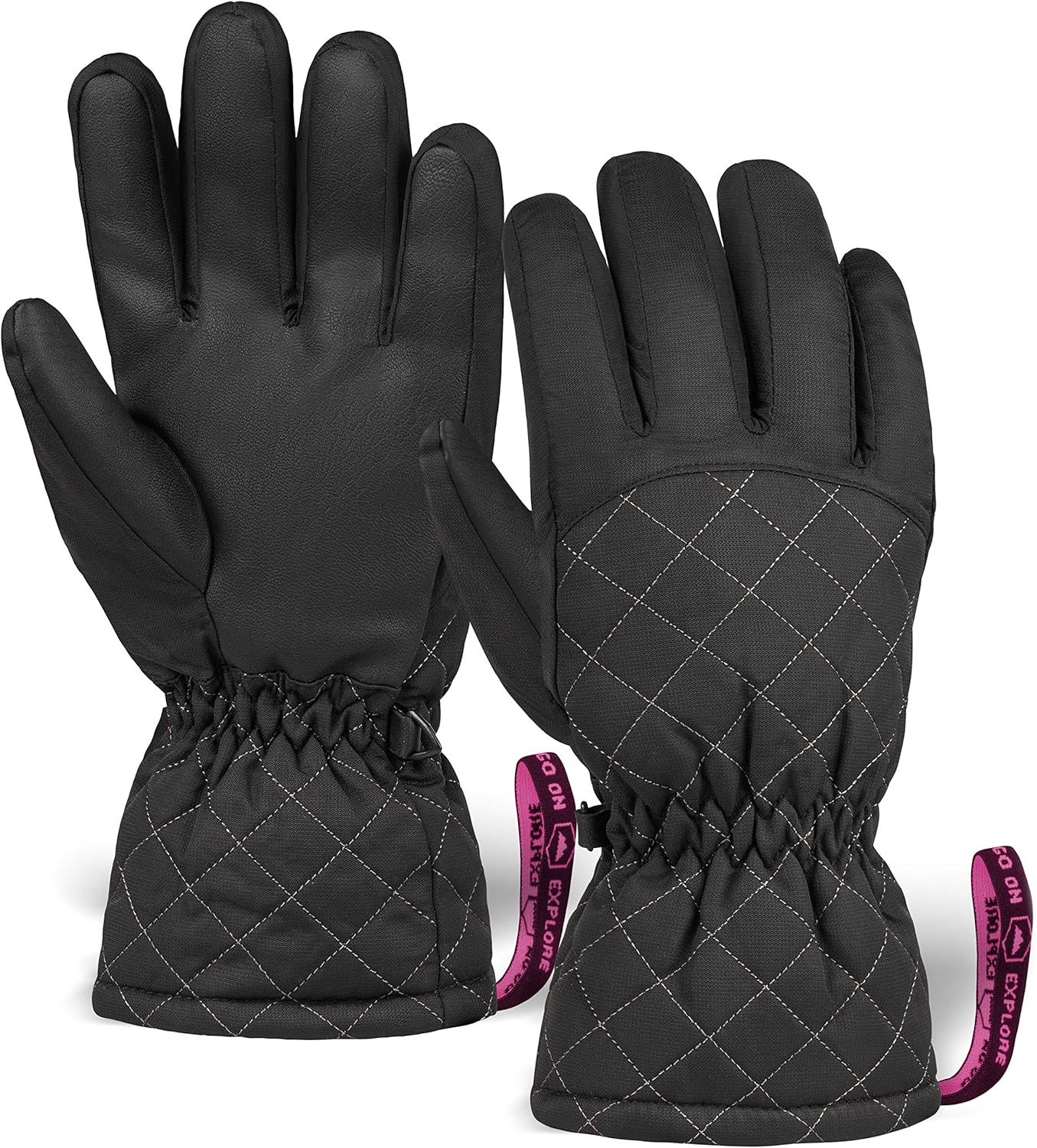 Womens Snow & Ski Gloves - Waterproof & Windproof Winter Snowboard Gloves for Cold Weather Skiing & Snowboarding - With Nylon Shell, Thermal Insulation, Synthetic Leather Palm & Wrist Straps : Clothing
