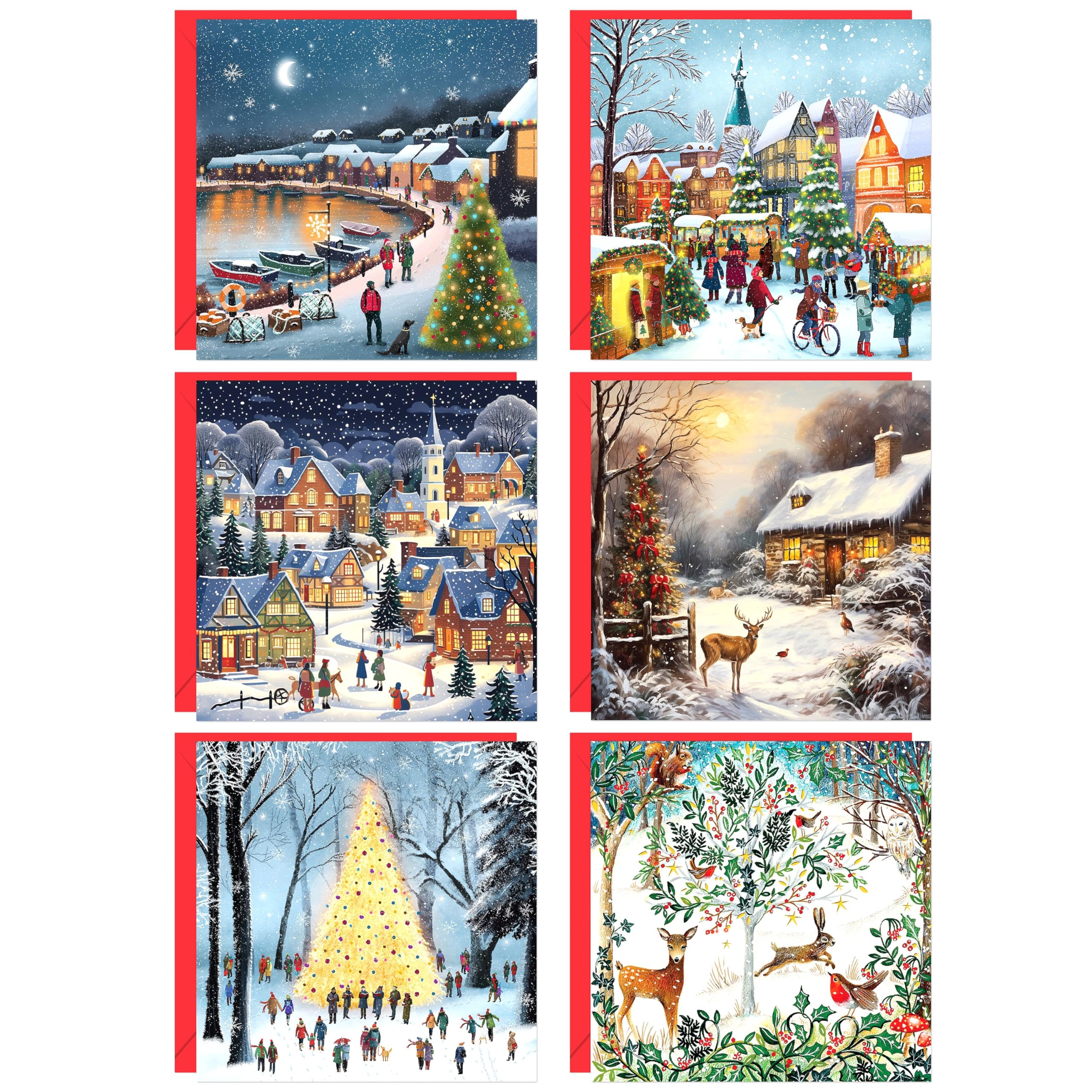 Giftinghouse Charity Christmas Cards 2025 Pack of 12/24/48 | Multipack Xmas Cards for Family, Friends with Red envelopes - MADE IN UK